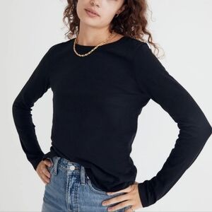 Madewell Whisper Cotton Crewneck Long Sleeve Tee Black Women's XXS Basic Classic